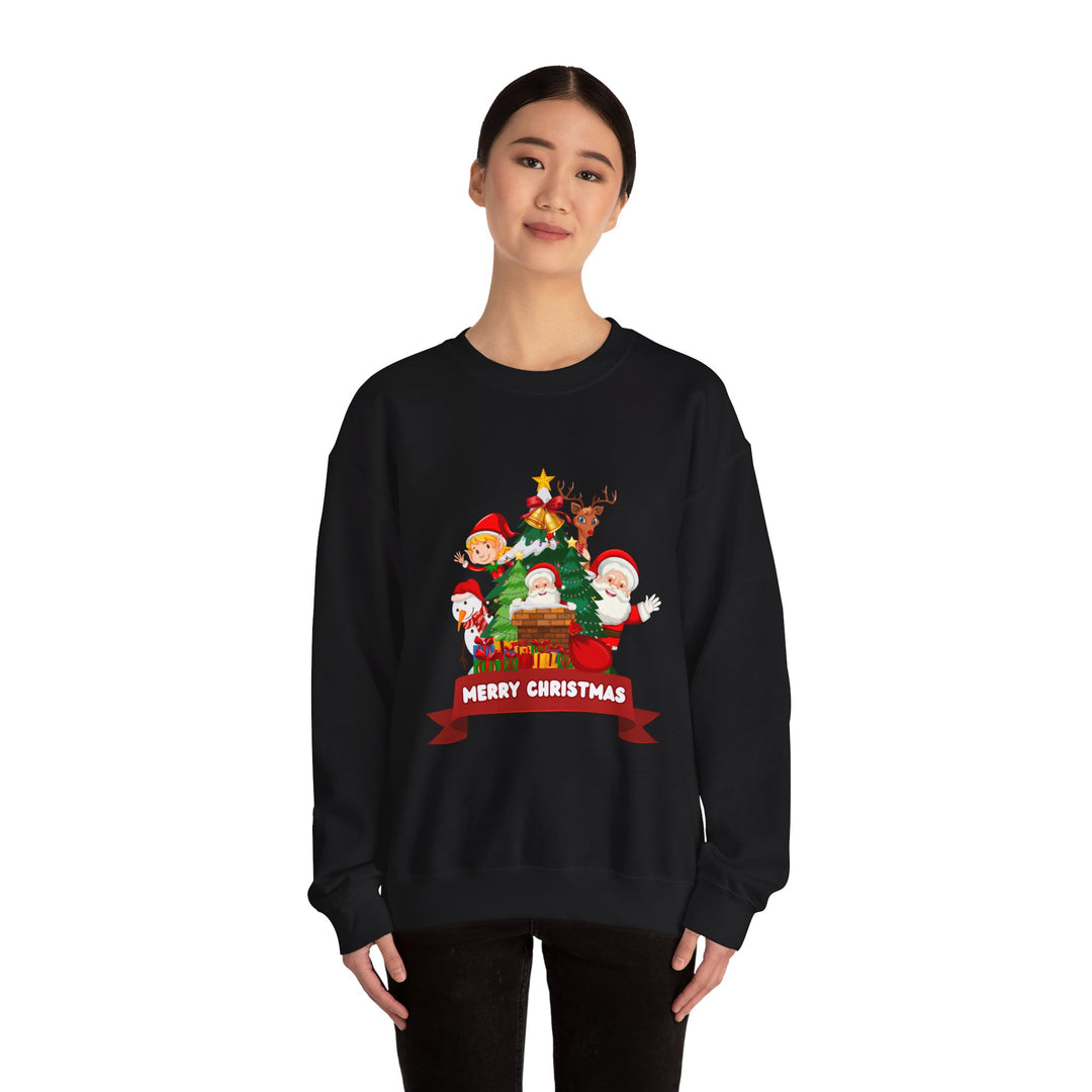 Christmas Crewneck Sweatshirt – Cute Santa & Elves "Merry Christmas" Holiday Pullover