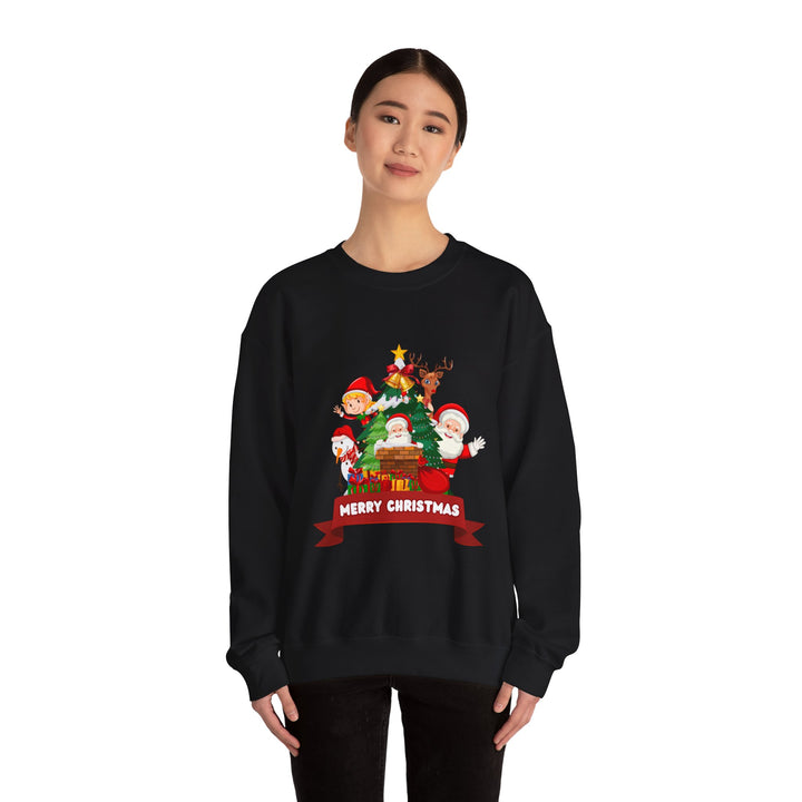 Christmas Crewneck Sweatshirt – Cute Santa & Elves "Merry Christmas" Holiday Pullover