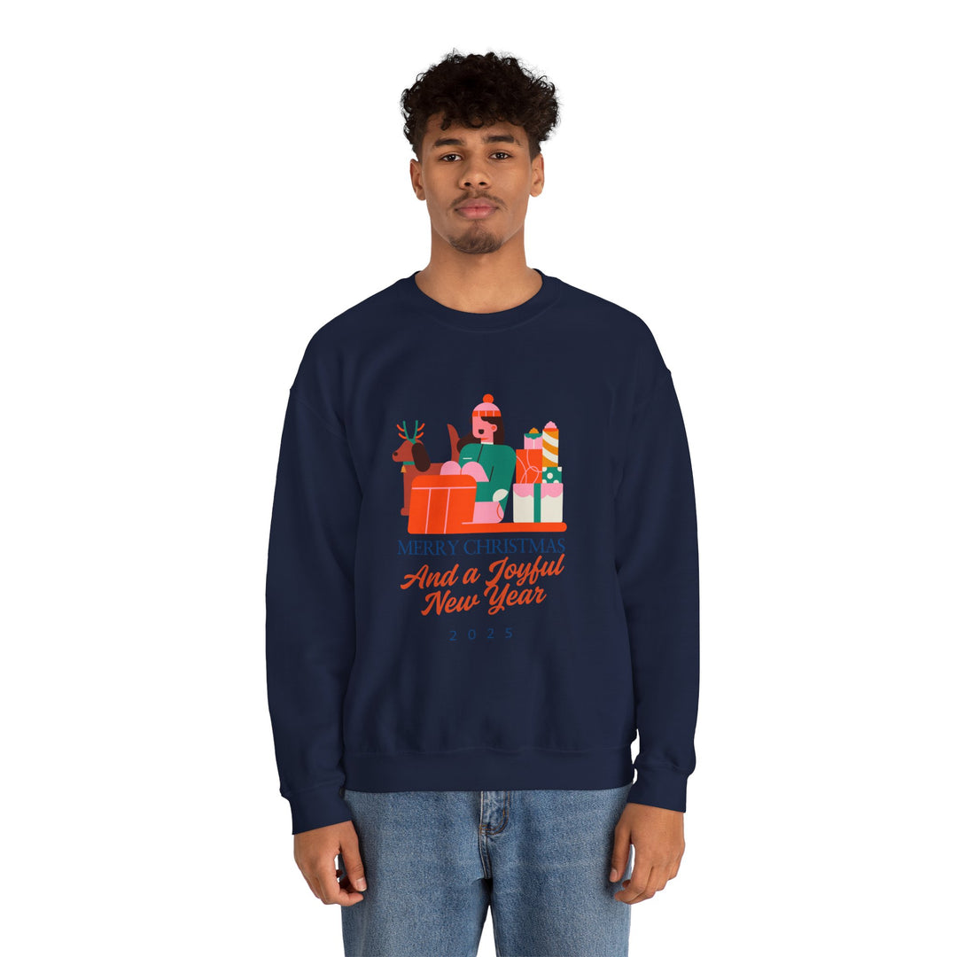 Christmas Crewneck Sweatshirt - "Merry Christmas and a Joyful New Year 2025" Holiday Sweatshirt