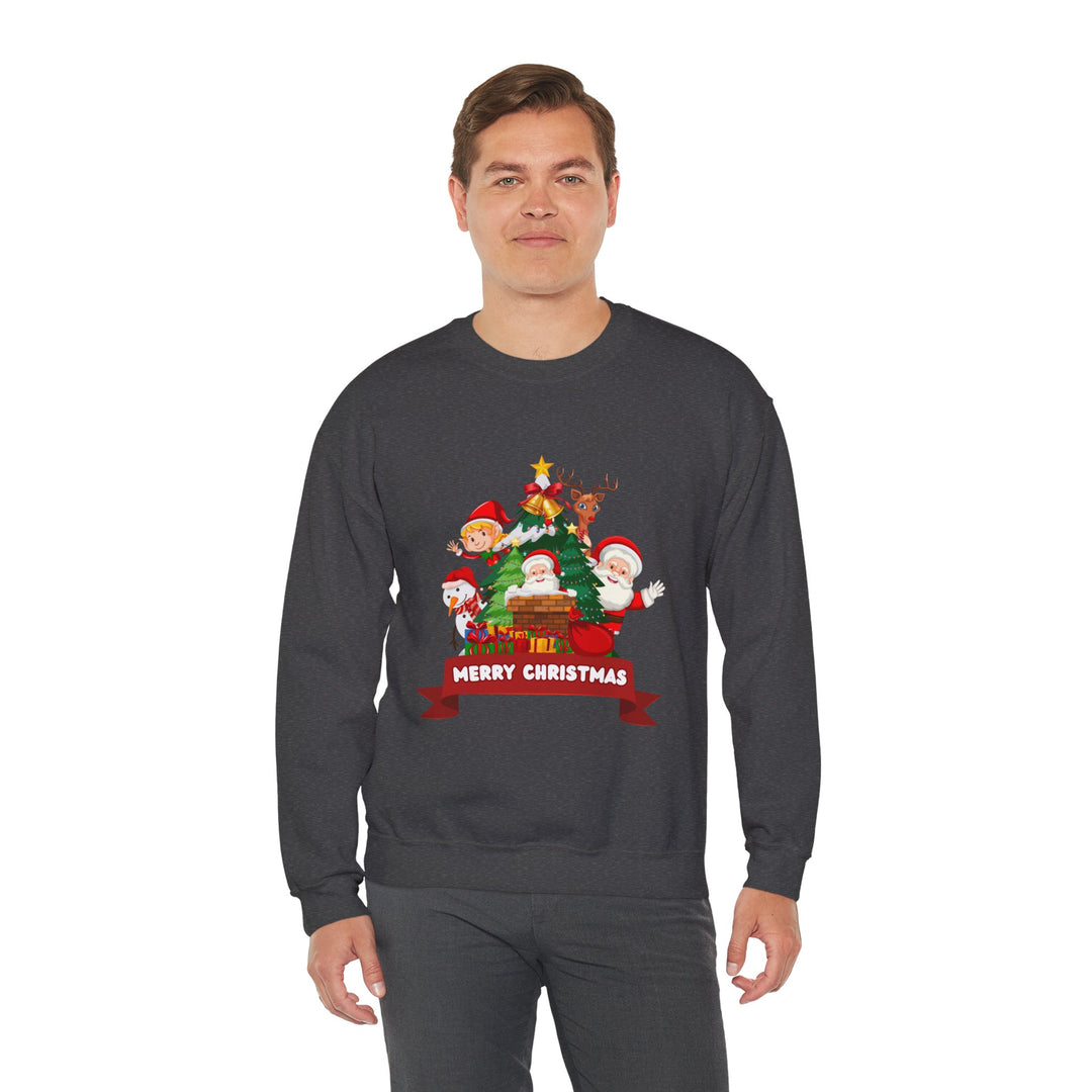 Christmas Crewneck Sweatshirt – Cute Santa & Elves "Merry Christmas" Holiday Pullover