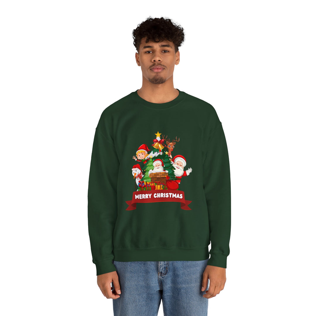 Christmas Crewneck Sweatshirt – Cute Santa & Elves "Merry Christmas" Holiday Pullover