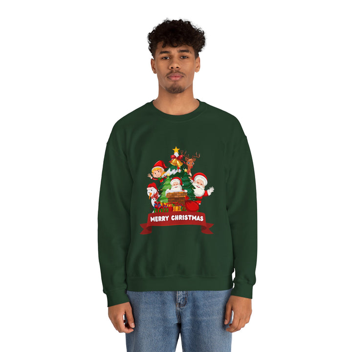 Christmas Crewneck Sweatshirt – Cute Santa & Elves "Merry Christmas" Holiday Pullover