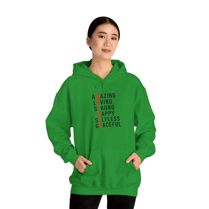 Mom's Hooded Sweatshirt – Amazing, Loving, Strong, Happy, Selfless, Graceful Design