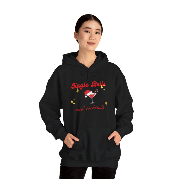 Jingle Bells and Cocktails Hoodie - Festive Unisex Heavy Blend Sweatshirt