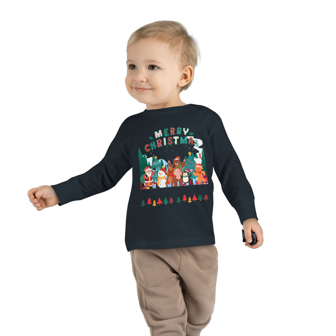Merry Christmas Toddler Long Sleeve Tee — Cute Holiday Animal Friends