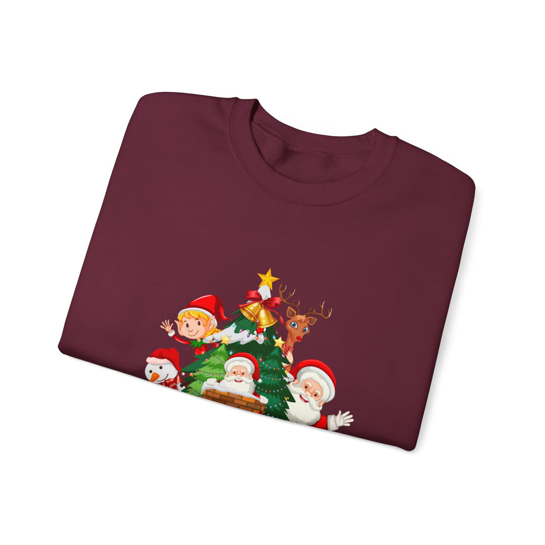 Christmas Crewneck Sweatshirt – Cute Santa & Elves "Merry Christmas" Holiday Pullover