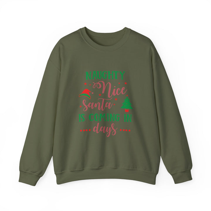 Naughty Nice Santa Is Coming Unisex Heavy Blend™ Crewneck Sweatshirt | Christmas Holiday Apparel