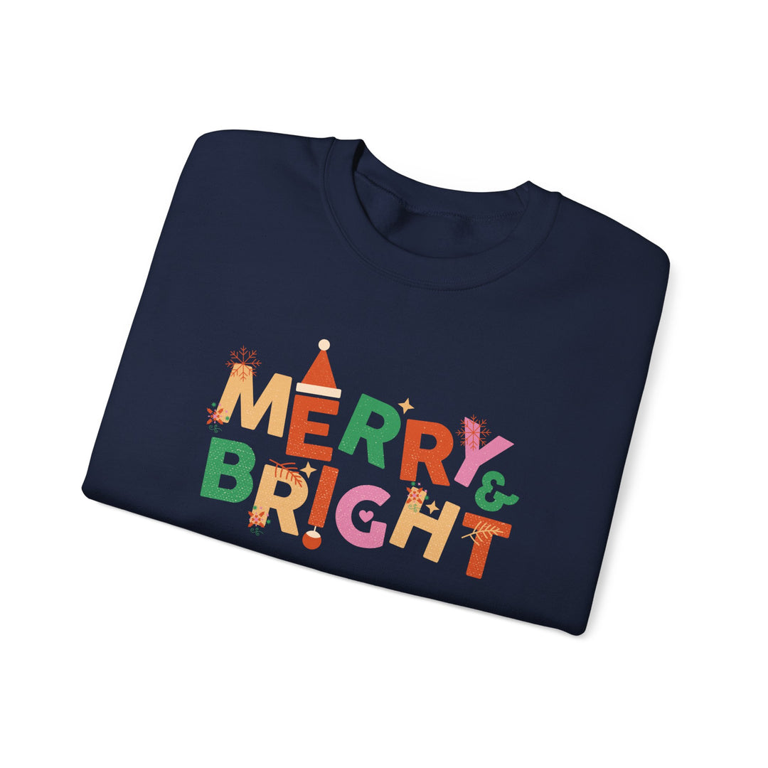 Merry & Bright Crewneck Sweatshirt — Colorful Holiday Christmas Sweater