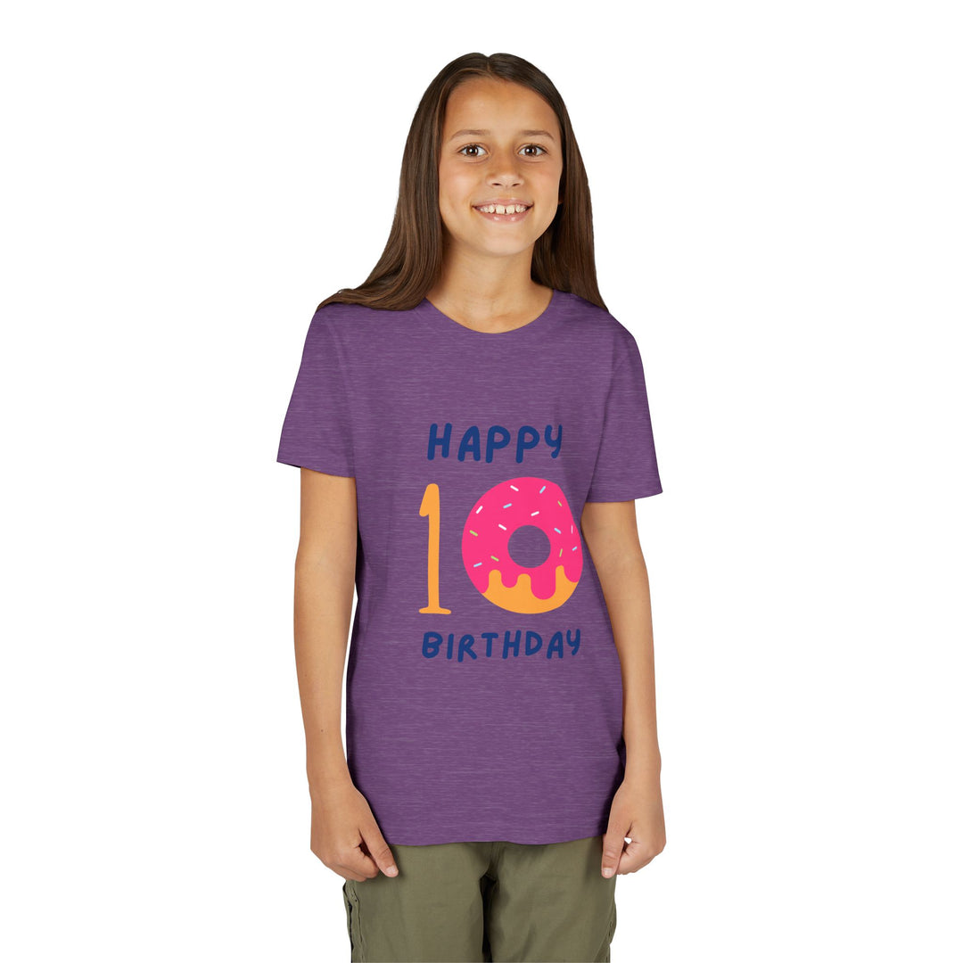 10th Birthday Youth Tee – Pink Donut "Happy 10 Birthday" Kids Shirt