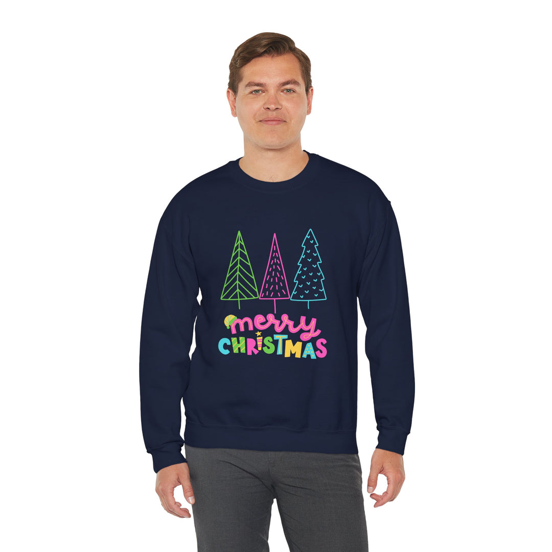 Christmas Crewneck Sweatshirt — Pastel 'Merry Christmas' Trees
