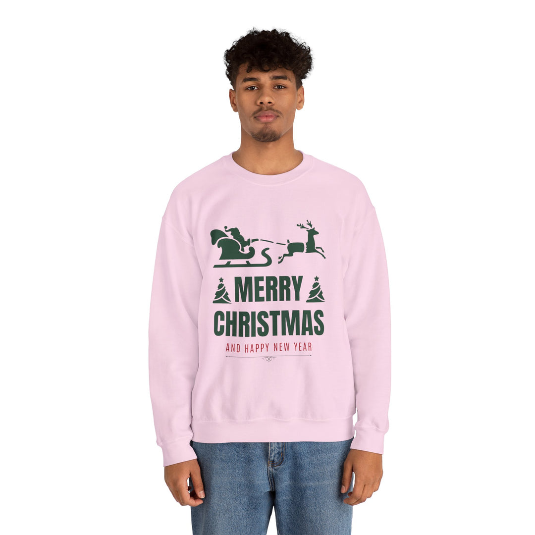 Christmas Sweatshirt - 'Merry Christmas and Happy New Year' Santa Sleigh Crewneck