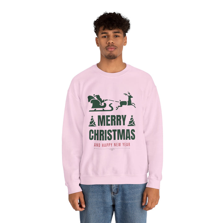 Christmas Sweatshirt - 'Merry Christmas and Happy New Year' Santa Sleigh Crewneck