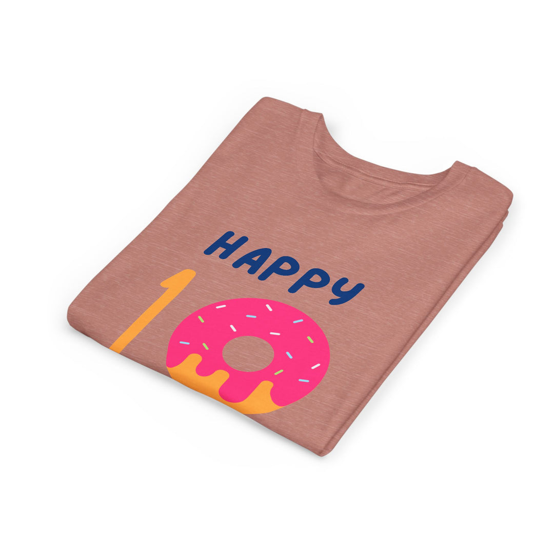 10th Birthday Youth Tee – Pink Donut "Happy 10 Birthday" Kids Shirt