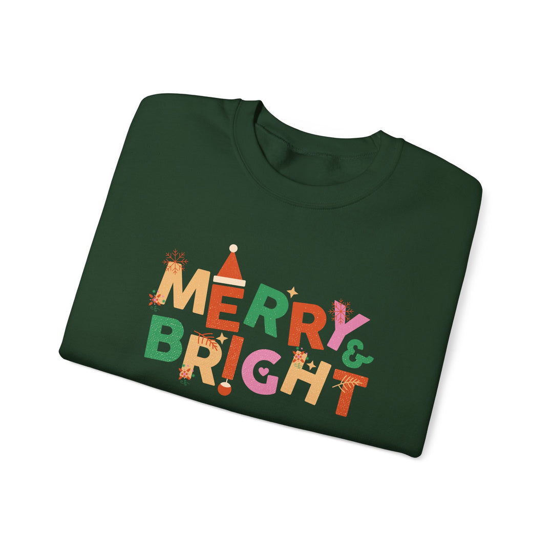Merry & Bright Crewneck Sweatshirt — Colorful Holiday Christmas Sweater
