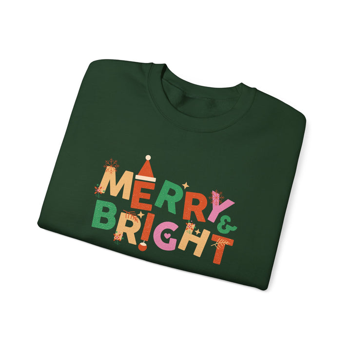Merry & Bright Crewneck Sweatshirt — Colorful Holiday Christmas Sweater