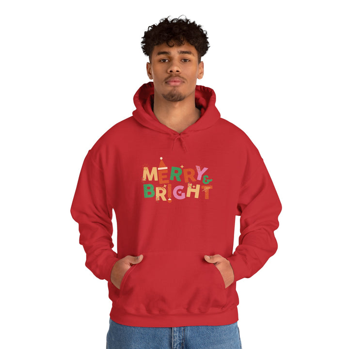 Merry & Bright Holiday Hoodie — Colorful Christmas Graphic Sweatshirt