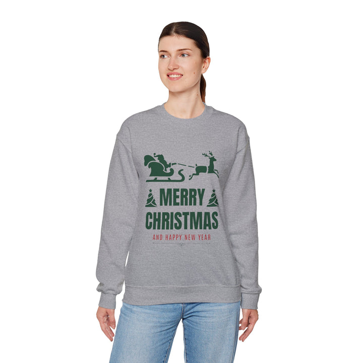 Christmas Sweatshirt - 'Merry Christmas and Happy New Year' Santa Sleigh Crewneck