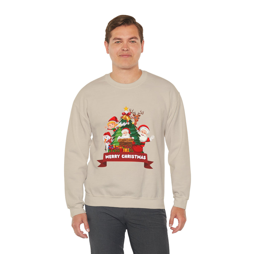 Christmas Crewneck Sweatshirt – Cute Santa & Elves "Merry Christmas" Holiday Pullover