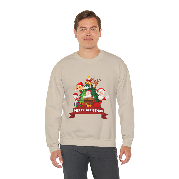 Christmas Crewneck Sweatshirt – Cute Santa & Elves "Merry Christmas" Holiday Pullover