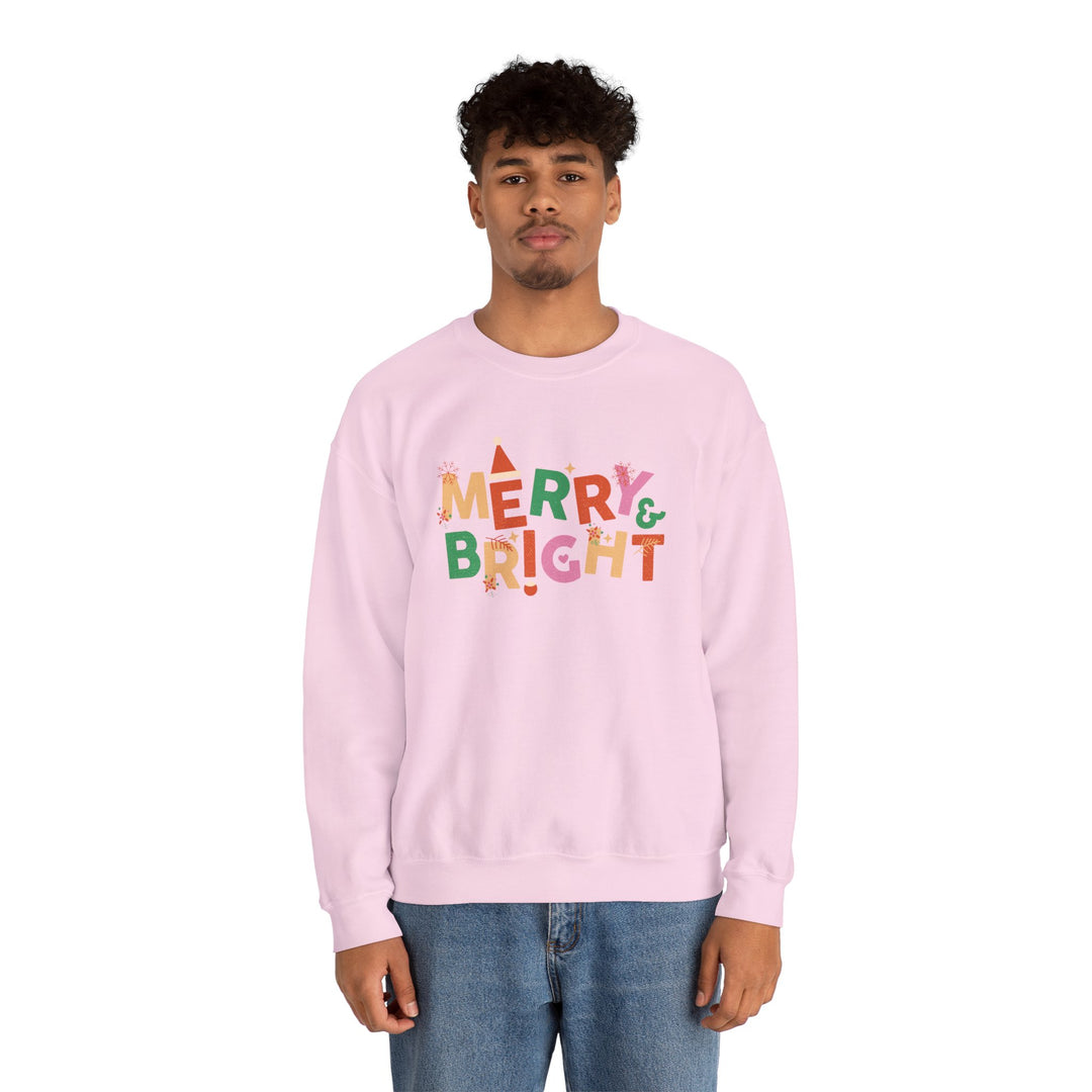 Merry & Bright Crewneck Sweatshirt — Colorful Holiday Christmas Sweater