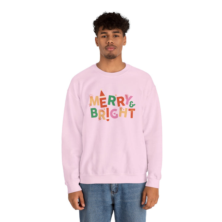 Merry & Bright Crewneck Sweatshirt — Colorful Holiday Christmas Sweater