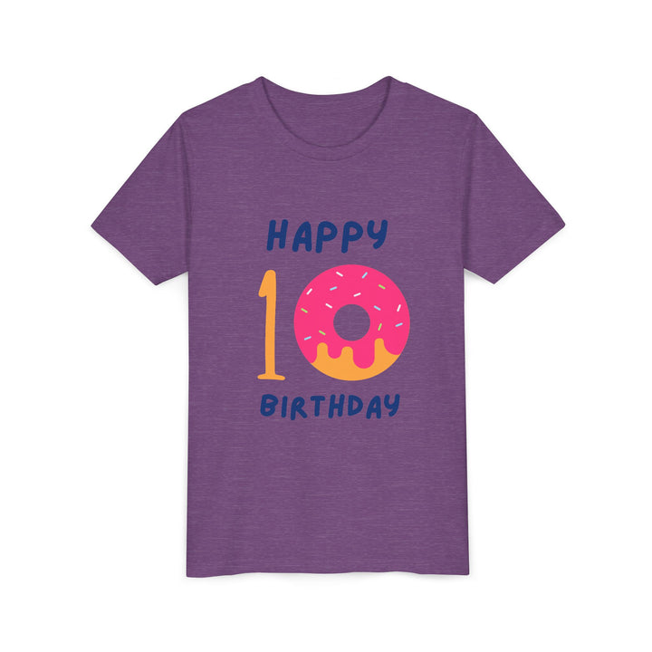 10th Birthday Youth Tee – Pink Donut "Happy 10 Birthday" Kids Shirt