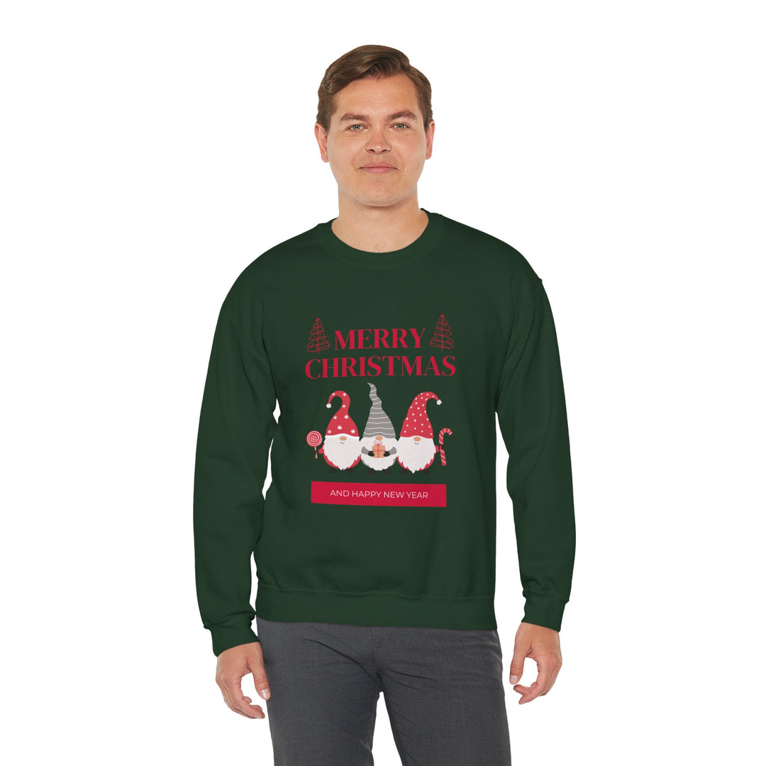 Christmas Gnome Crewneck Sweatshirt - "Merry Christmas and Happy New Year" Holiday Sweatshirt