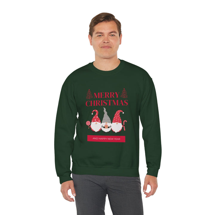 Christmas Gnome Crewneck Sweatshirt - "Merry Christmas and Happy New Year" Holiday Sweatshirt
