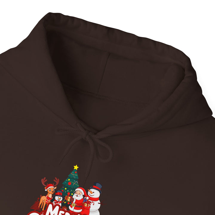 Christmas Crew Hoodie - 'Merry Christmas' Santa & Snowman Holiday Sweatshirt