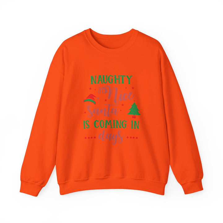 Naughty Nice Santa Is Coming Unisex Heavy Blend™ Crewneck Sweatshirt | Christmas Holiday Apparel