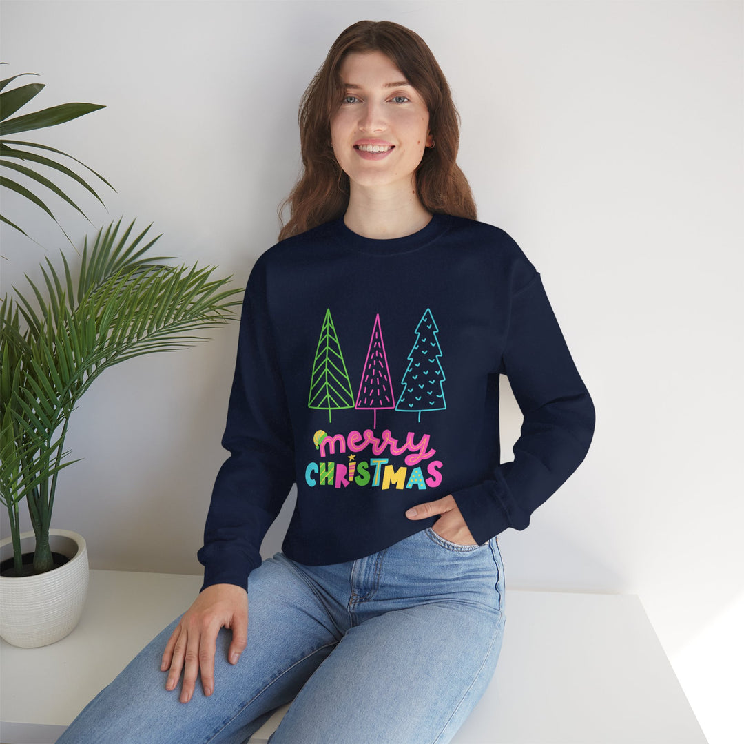 Christmas Crewneck Sweatshirt — Pastel 'Merry Christmas' Trees