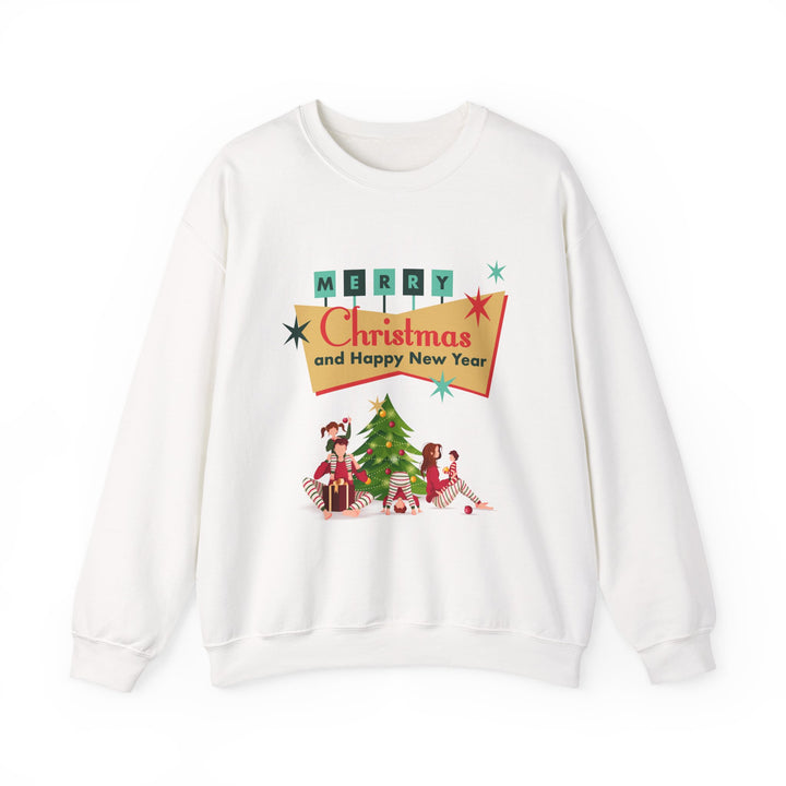 Christmas Crewneck Sweatshirt - "Merry Christmas and Happy New Year" Retro Holiday Design
