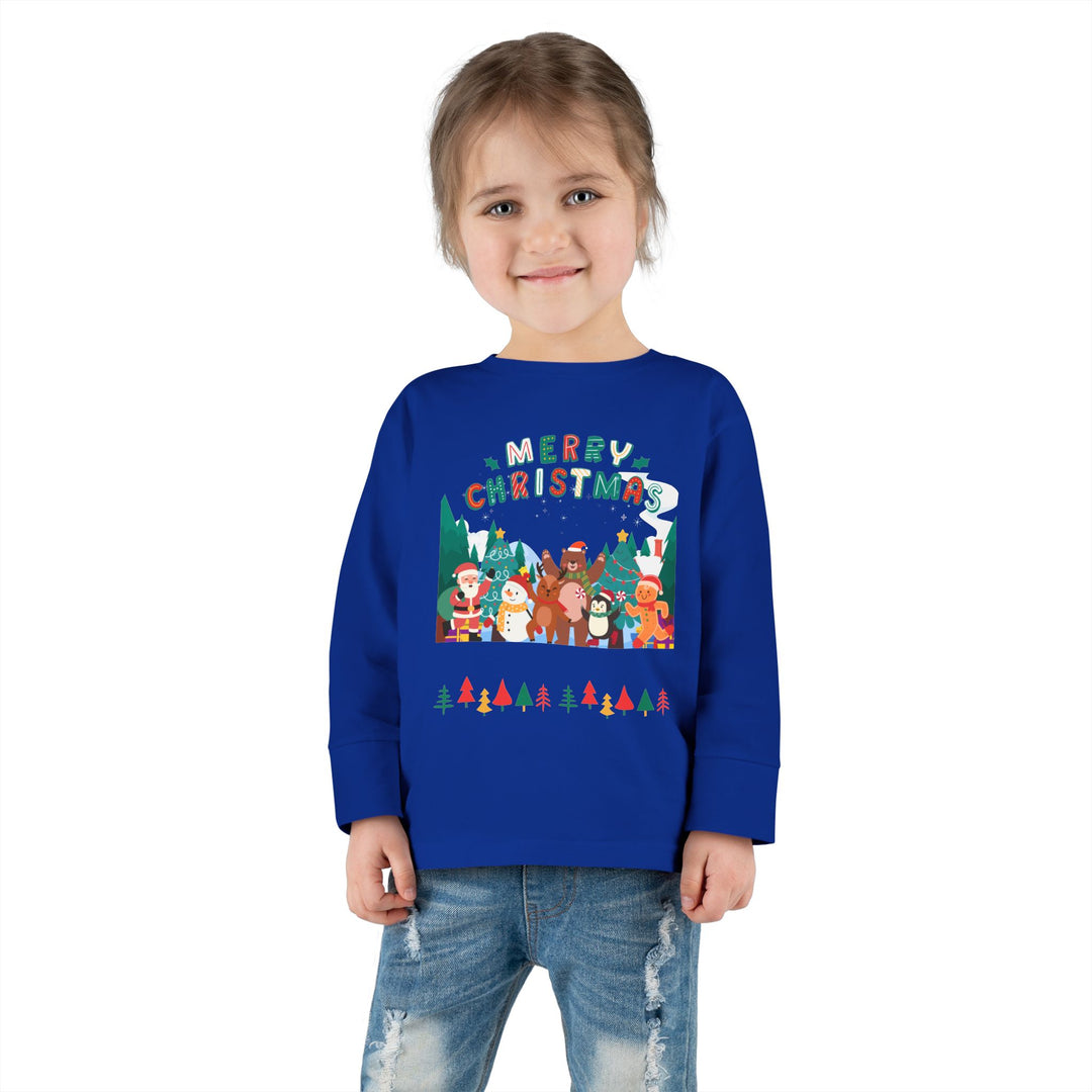 Merry Christmas Toddler Long Sleeve Tee — Cute Holiday Animal Friends