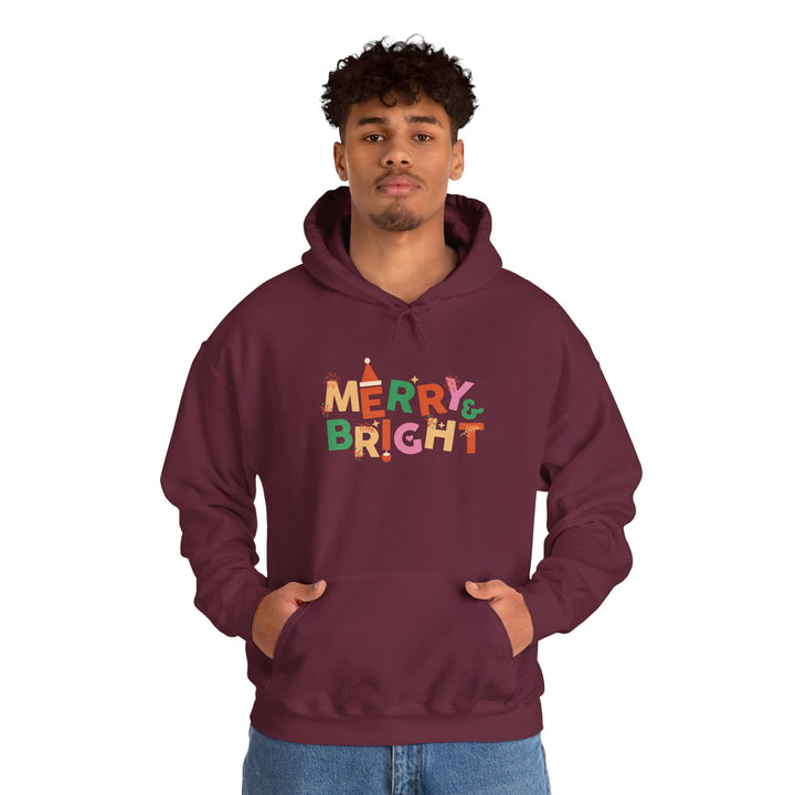 Merry & Bright Holiday Hoodie — Colorful Christmas Graphic Sweatshirt