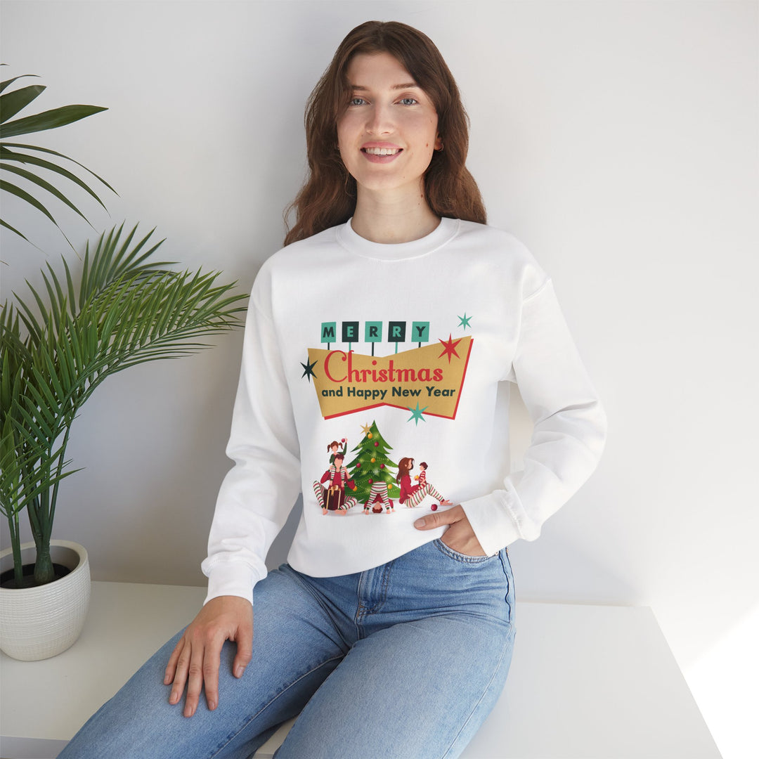 Christmas Crewneck Sweatshirt - "Merry Christmas and Happy New Year" Retro Holiday Design