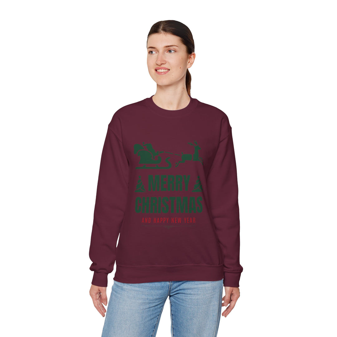 Christmas Sweatshirt - 'Merry Christmas and Happy New Year' Santa Sleigh Crewneck