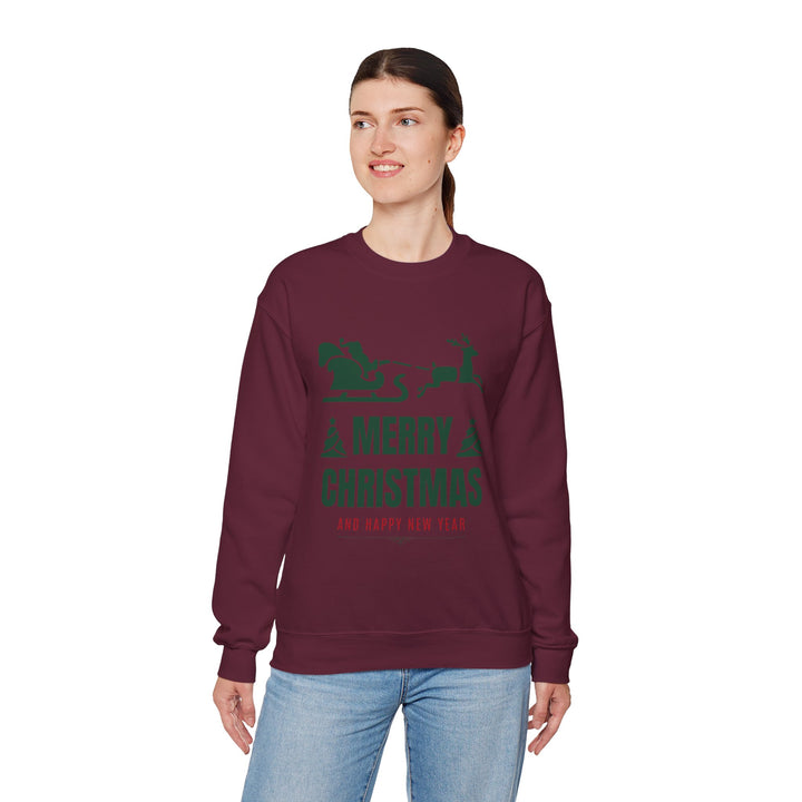 Christmas Sweatshirt - 'Merry Christmas and Happy New Year' Santa Sleigh Crewneck