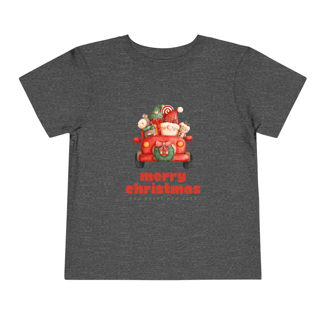 Toddler Tee — Cute Santa in Car “Merry Christmas and Happy New Year” Holiday Tee
