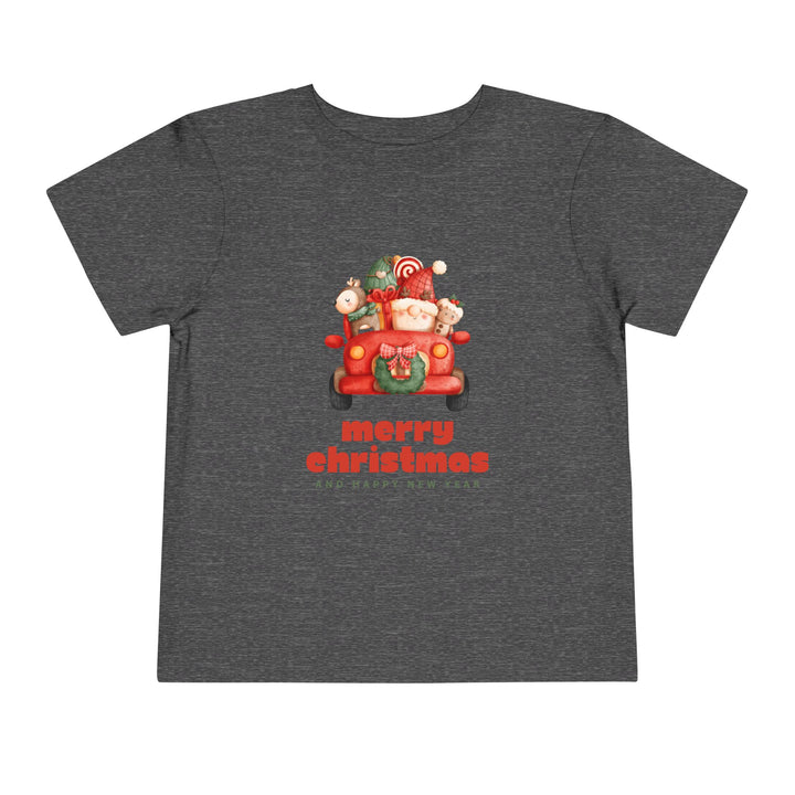 Toddler Tee — Cute Santa in Car “Merry Christmas and Happy New Year” Holiday Tee