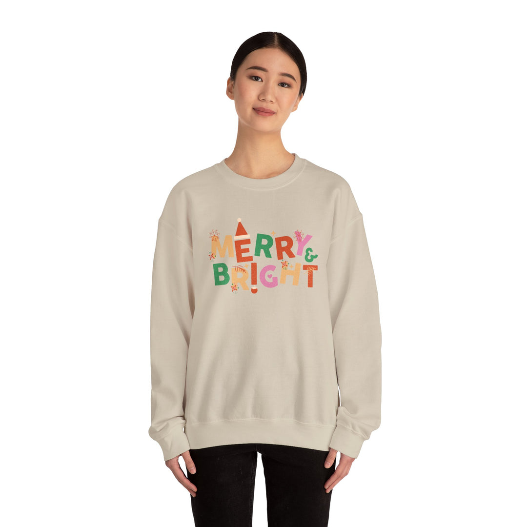 Merry & Bright Crewneck Sweatshirt — Colorful Holiday Christmas Sweater