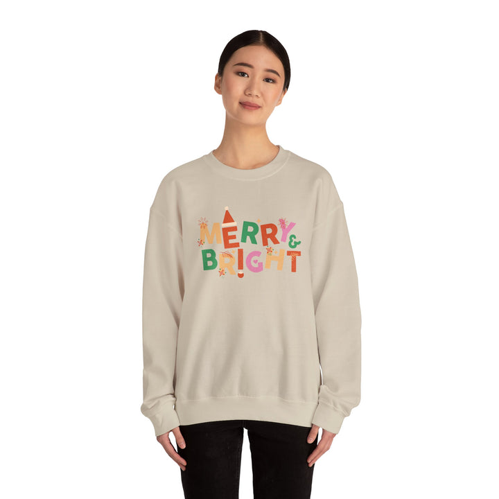 Merry & Bright Crewneck Sweatshirt — Colorful Holiday Christmas Sweater