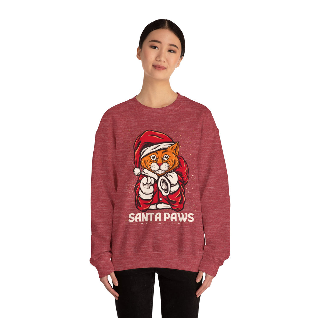 Santa Paws Unisex Heavy Blend Crewneck Sweatshirt - Cozy Festive Cat Design for Holiday Cheer