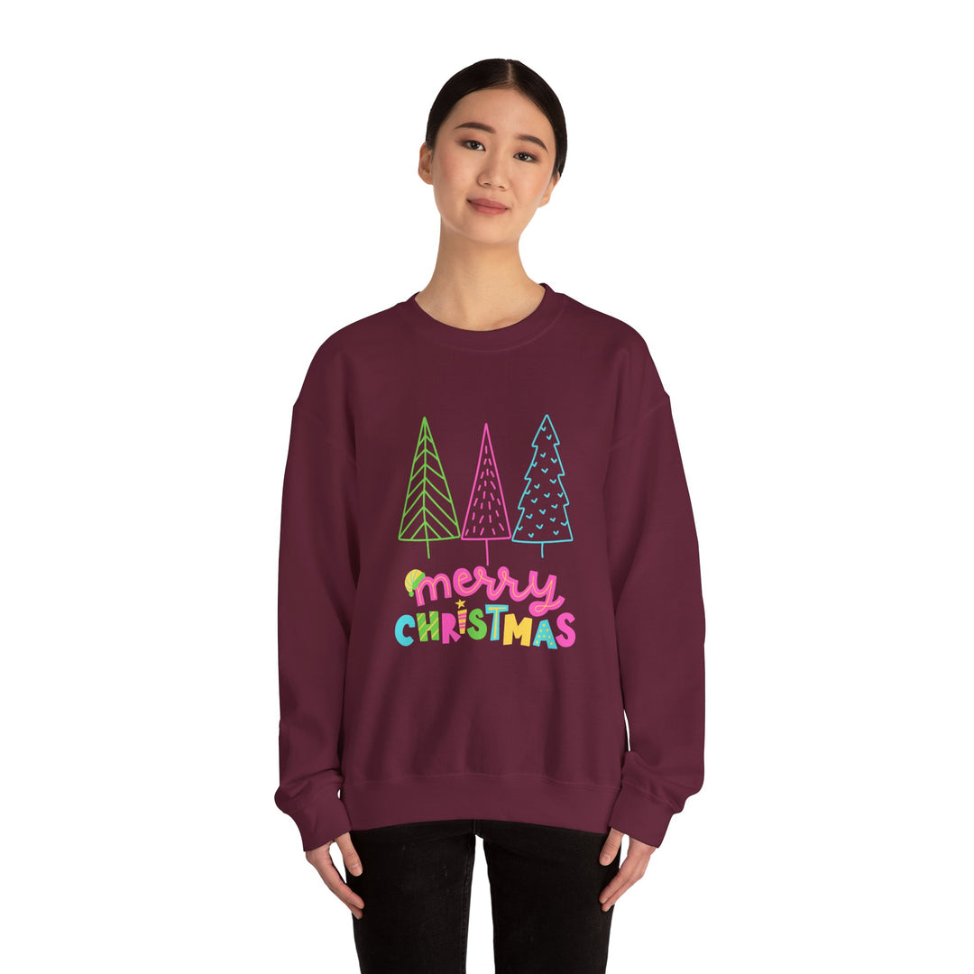 Christmas Crewneck Sweatshirt — Pastel 'Merry Christmas' Trees