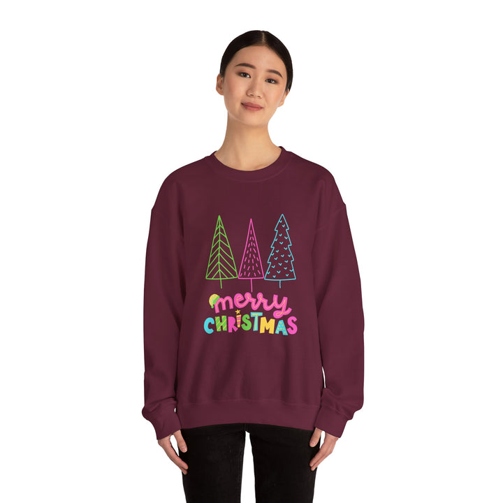 Christmas Crewneck Sweatshirt — Pastel 'Merry Christmas' Trees
