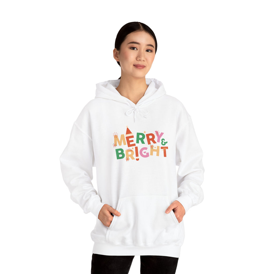 Merry & Bright Holiday Hoodie — Colorful Christmas Graphic Sweatshirt