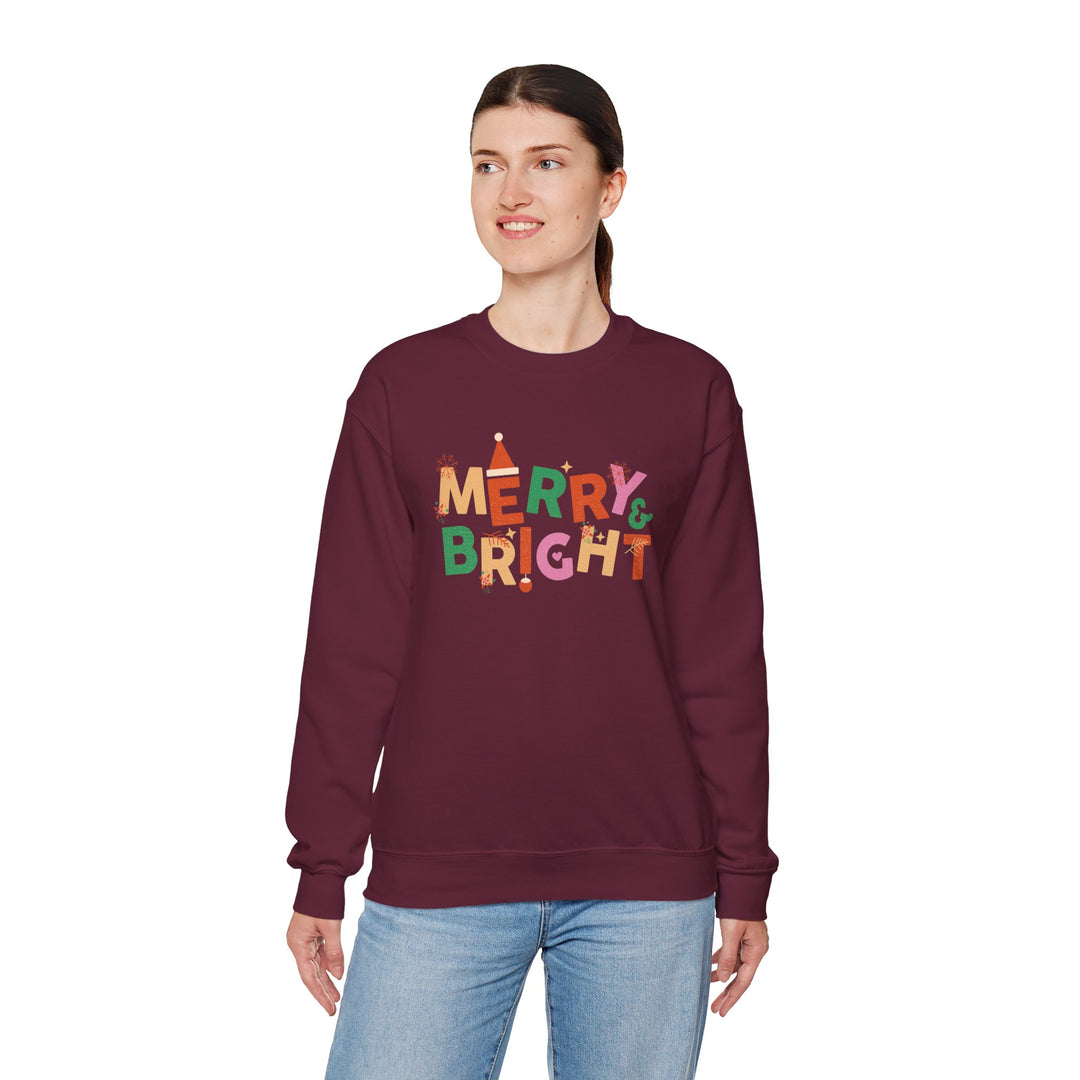 Merry & Bright Crewneck Sweatshirt — Colorful Holiday Christmas Sweater