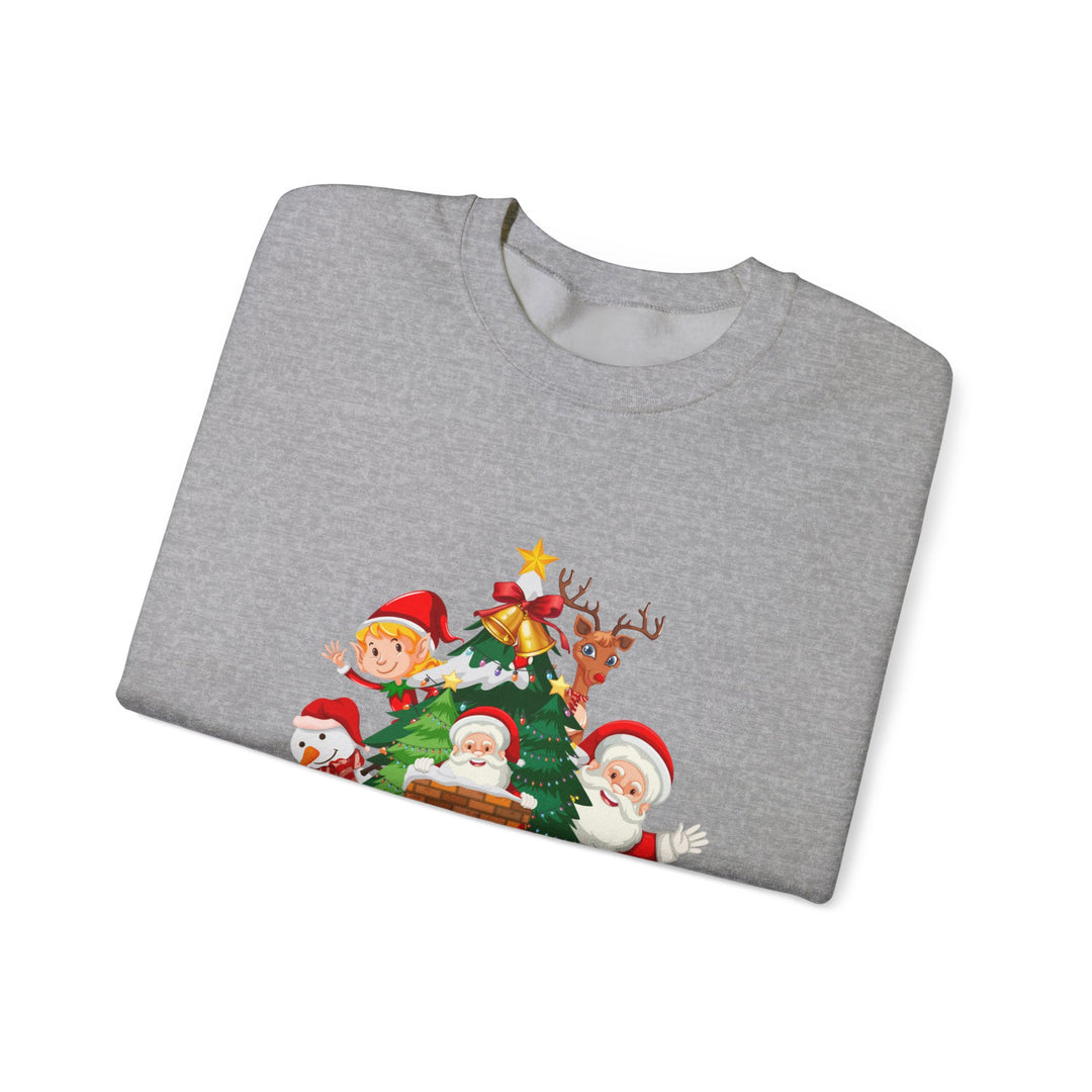 Christmas Crewneck Sweatshirt – Cute Santa & Elves "Merry Christmas" Holiday Pullover