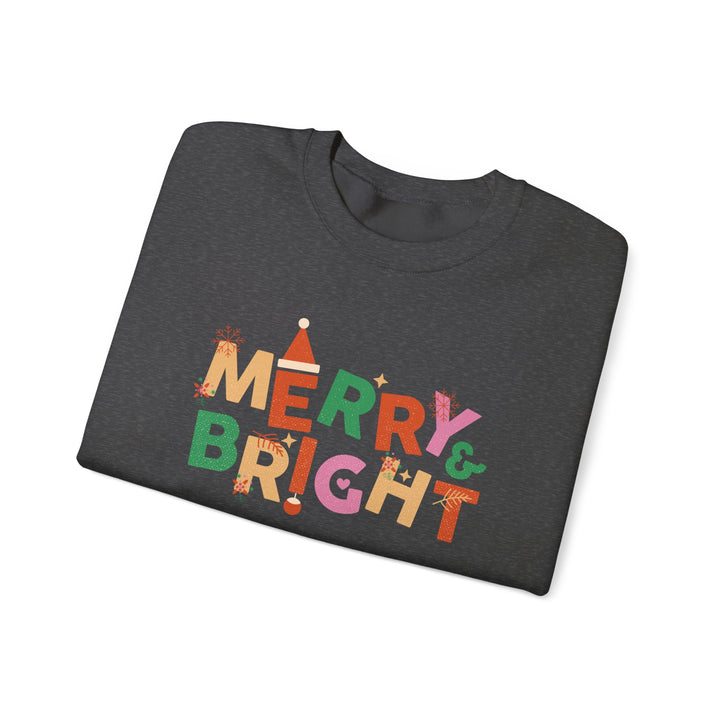 Merry & Bright Crewneck Sweatshirt — Colorful Holiday Christmas Sweater