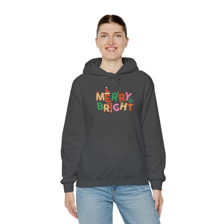 Merry & Bright Holiday Hoodie — Colorful Christmas Graphic Sweatshirt