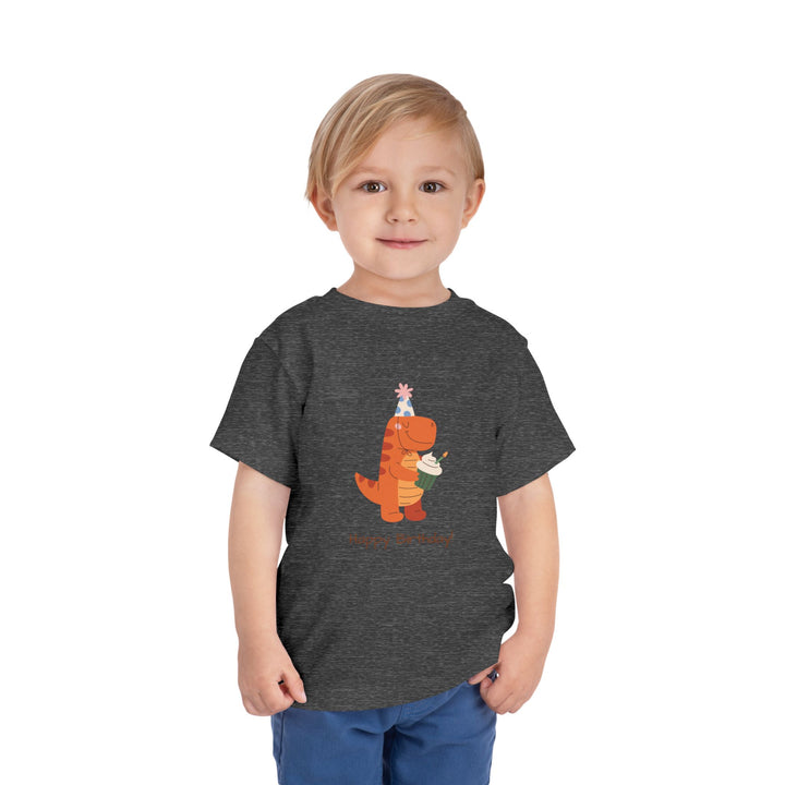 Toddler Tee — Cute Birthday Dinosaur "Happy Birthday" Shirt